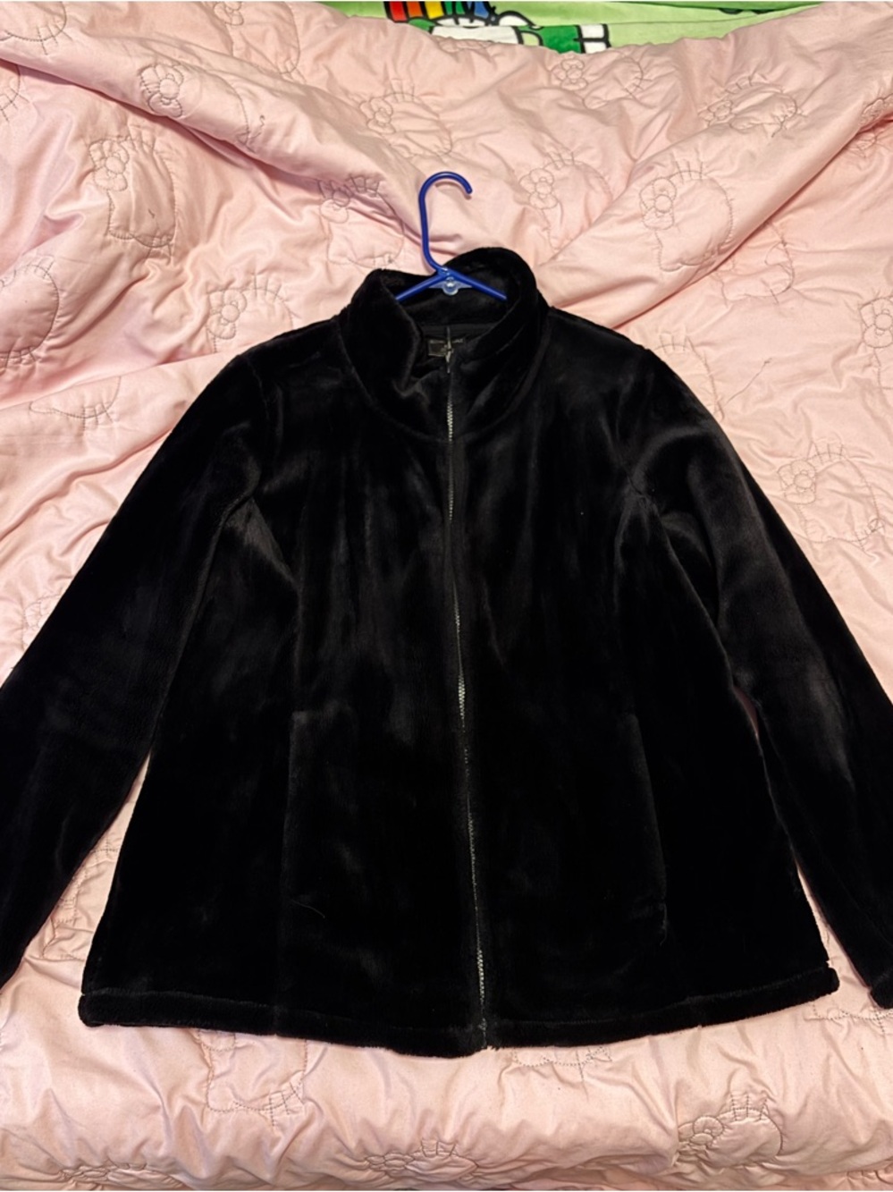 Black Faux Fur Zip-Front Jacket